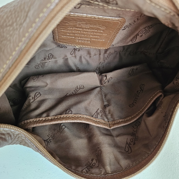 Fossil Shoulder Bag Brown Pebble Leather Studded Accents Y2k Vintage - Picture 9 of 16